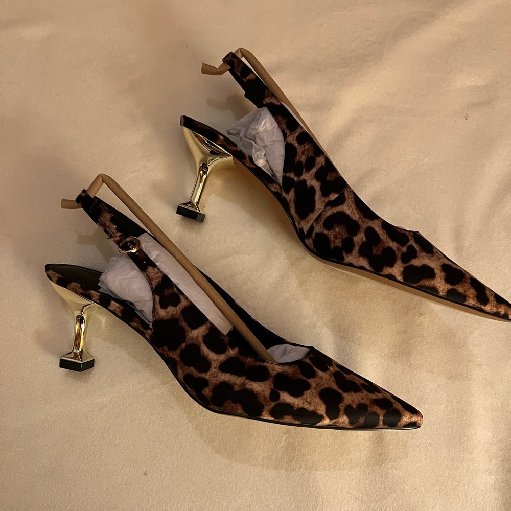 Katy Perry Oceanview Size 6 Sling back Leopard Satin Kitten Heel Work Party Shoe - Picture 3 of 7